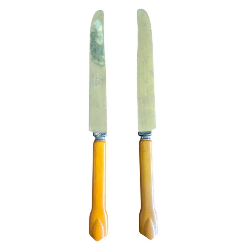 Vintage 1940s Del Coronado Bakelite Knives 2pc Butterscotch Catalin Set